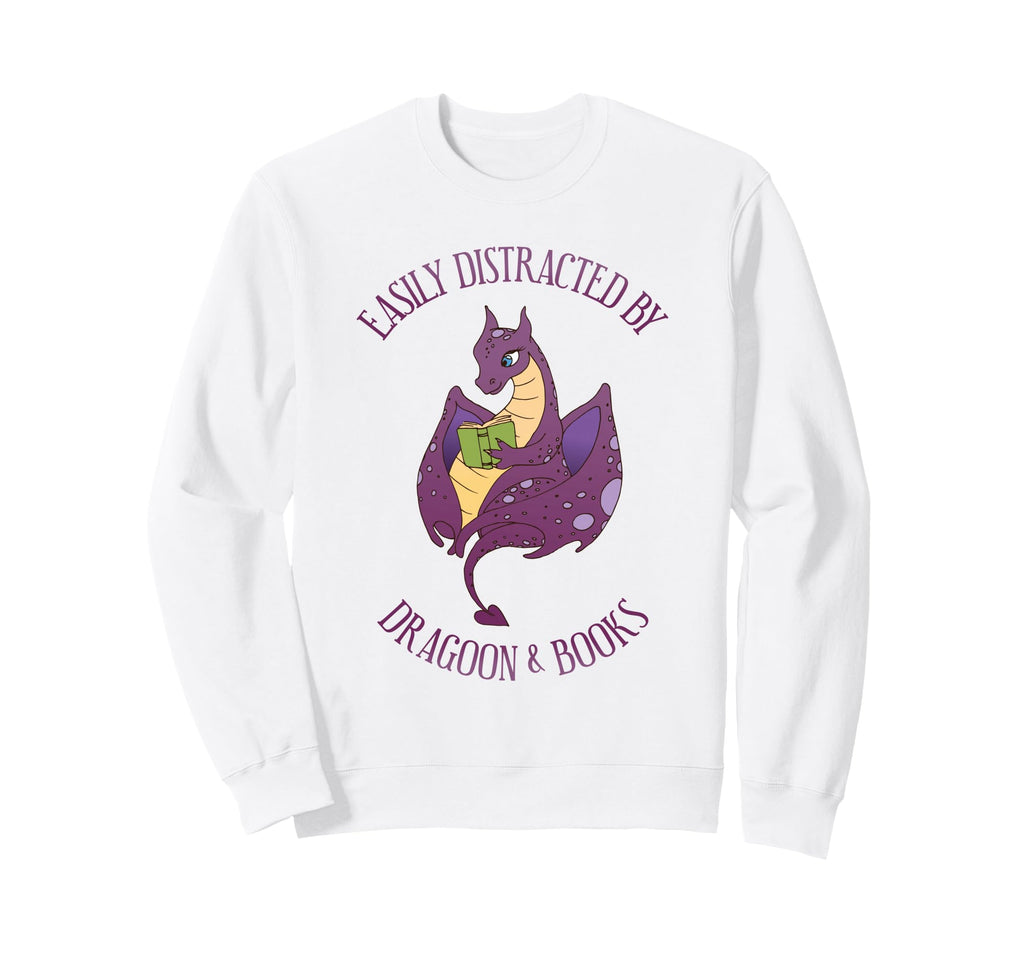 Easily Distracted Dragon And Books Sweatshirt - Graphic Print Men Women - T-Shirt, Sweatshirt, Hoodie