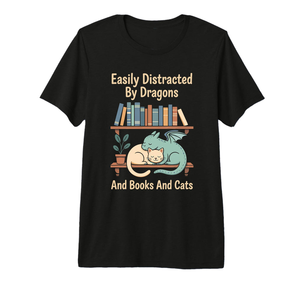 Cat And Dragon Kawaii Fantasy Book T-Shirt - Unique Graphic Men Women - T-Shirt, Sweatshirt, Hoodie