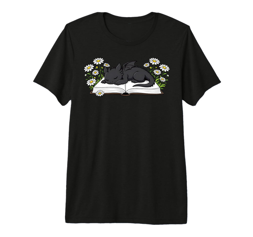 Dragon Reading Flowers Fantasy T-Shirt - Casual Everyday Wear Men Women - T-Shirt, Sweatshirt, Hoodie