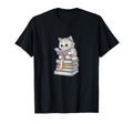 Cat Books Pets Cats Reading Book Nerd T-Shirt - Minimalist Print Unisex - T-Shirt, Sweatshirt, Hoodie