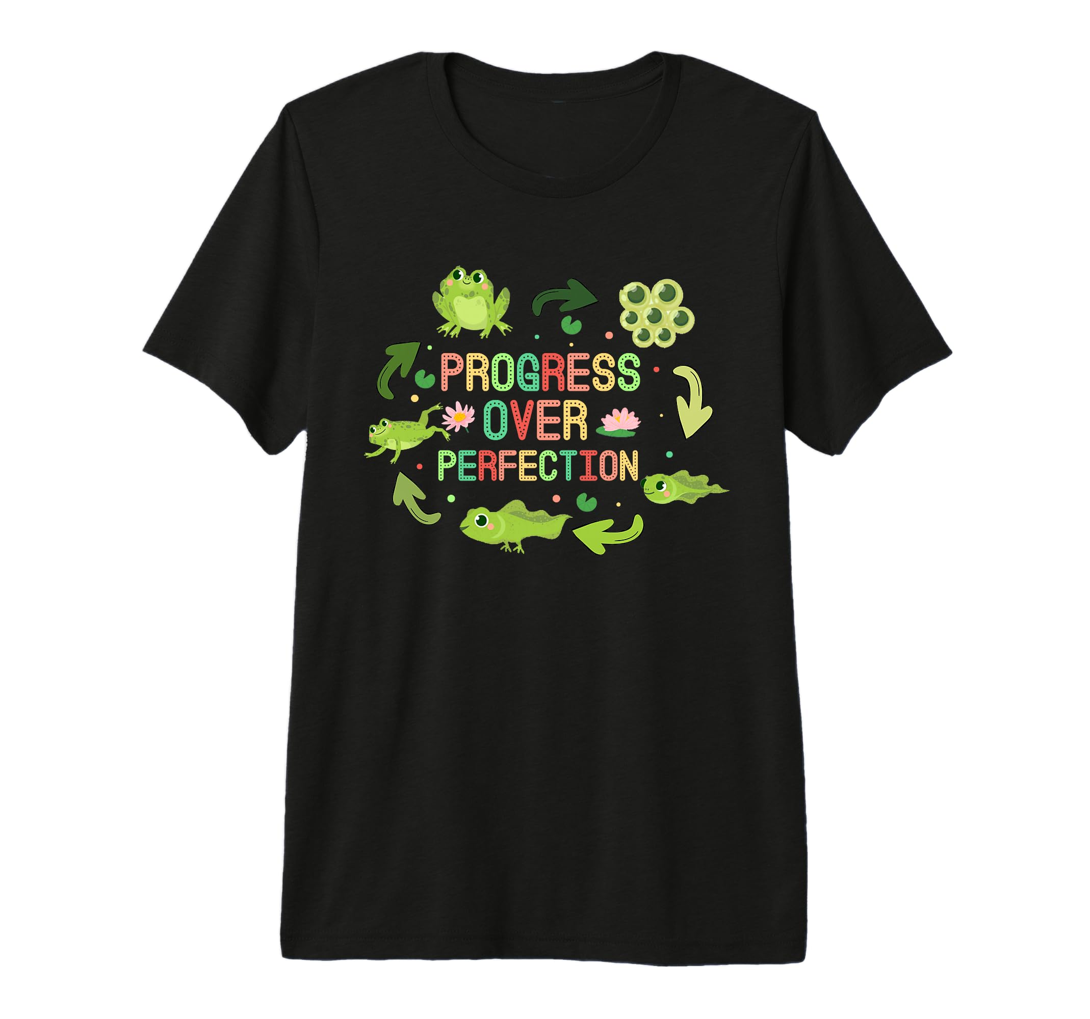Progress Over Perfection Frog Back To T-Shirt - Unique Graphic Unisex - T-Shirt, Sweatshirt, Hoodie