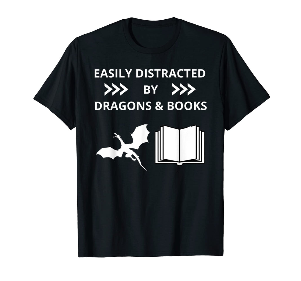 Easily Distracted Dragon And Books T-Shirt - Custom Art Print Men Women - T-Shirt, Sweatshirt, Hoodie