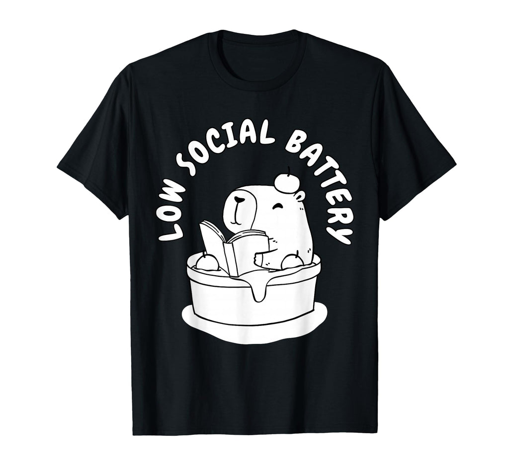 Low Social Battery Capybara Reading Book T-Shirt - Graphic Print Men Women - T-Shirt, Sweatshirt, Hoodie