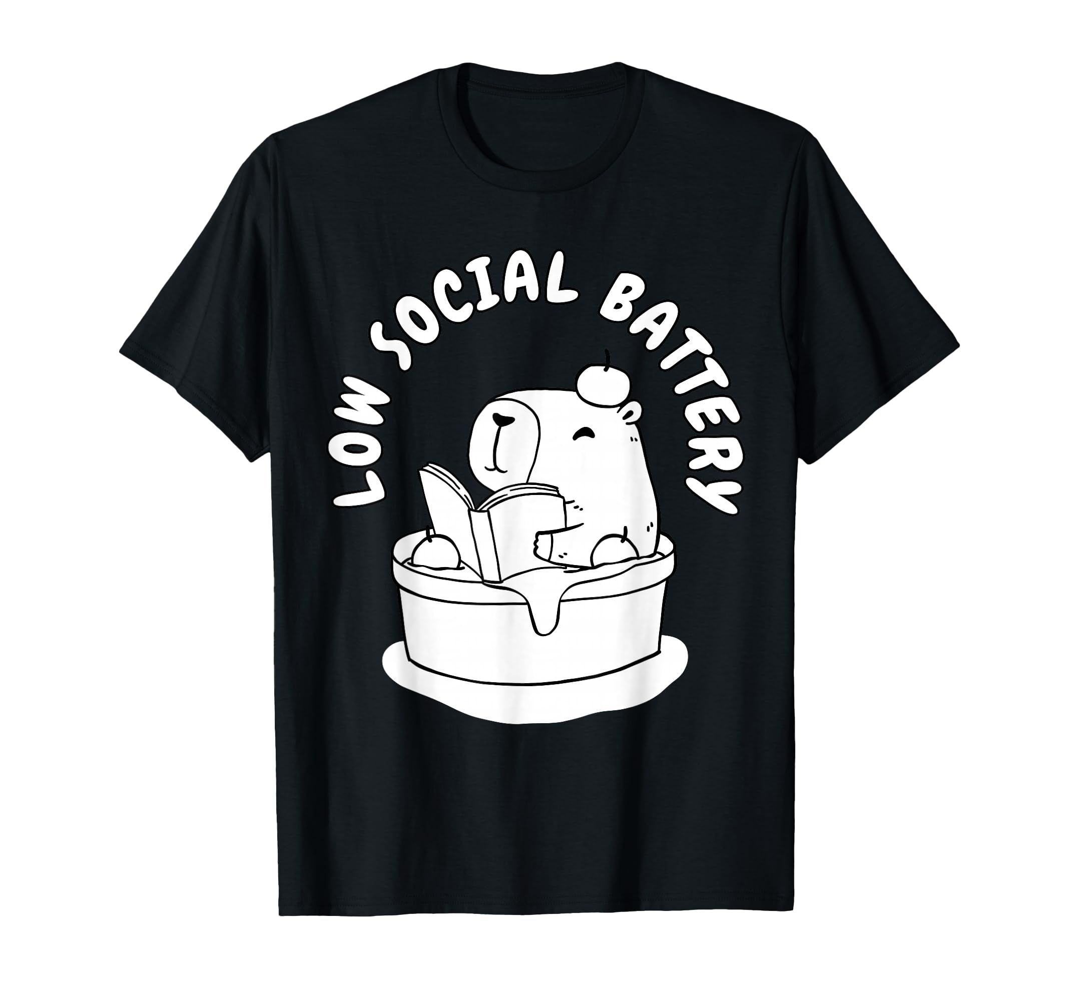 Low Social Battery Capybara Reading Book T-Shirt - Graphic Print Men Women - T-Shirt, Sweatshirt, Hoodie