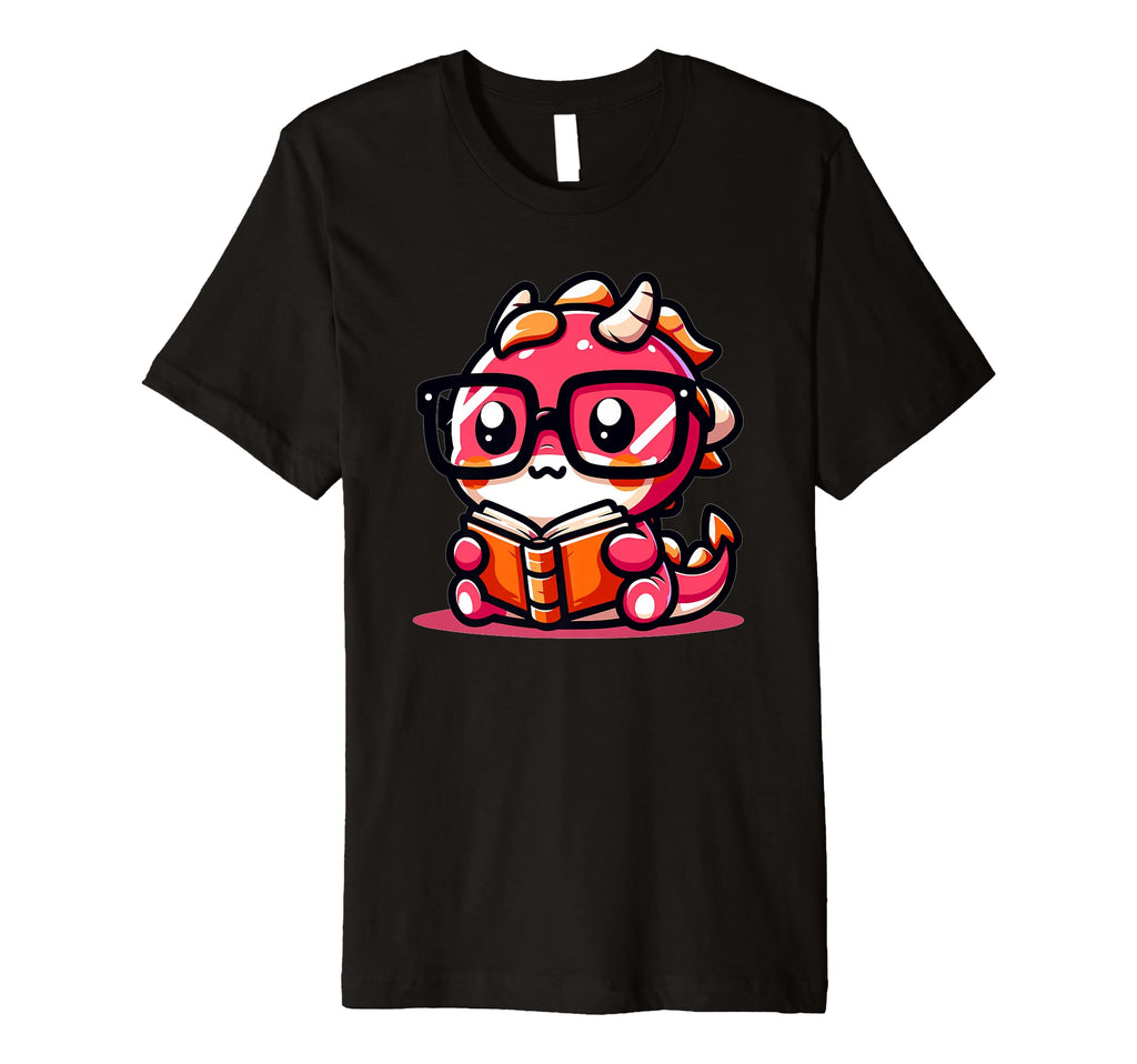 Adorable Book Lover Dragon Reading T-Shirt - Fun Novelty Design for Adults - T-Shirt, Sweatshirt, Hoodie