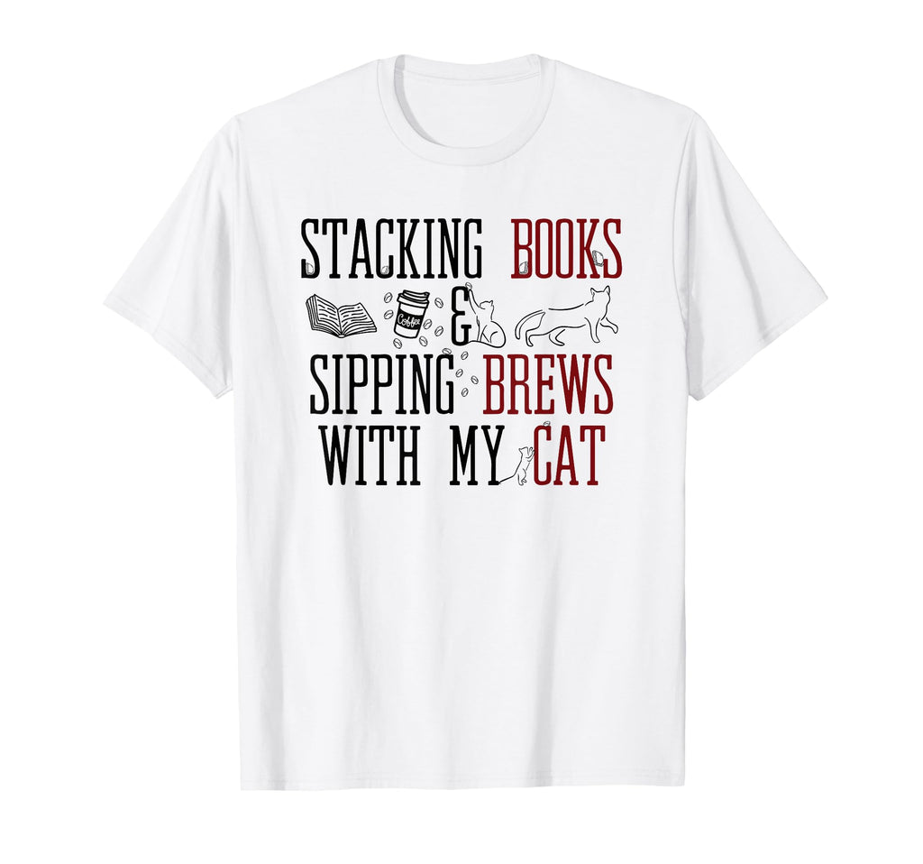 Stacking Books Sipping Brews My Cat T-Shirt - Custom Art Print Unisex - T-Shirt, Sweatshirt, Hoodie