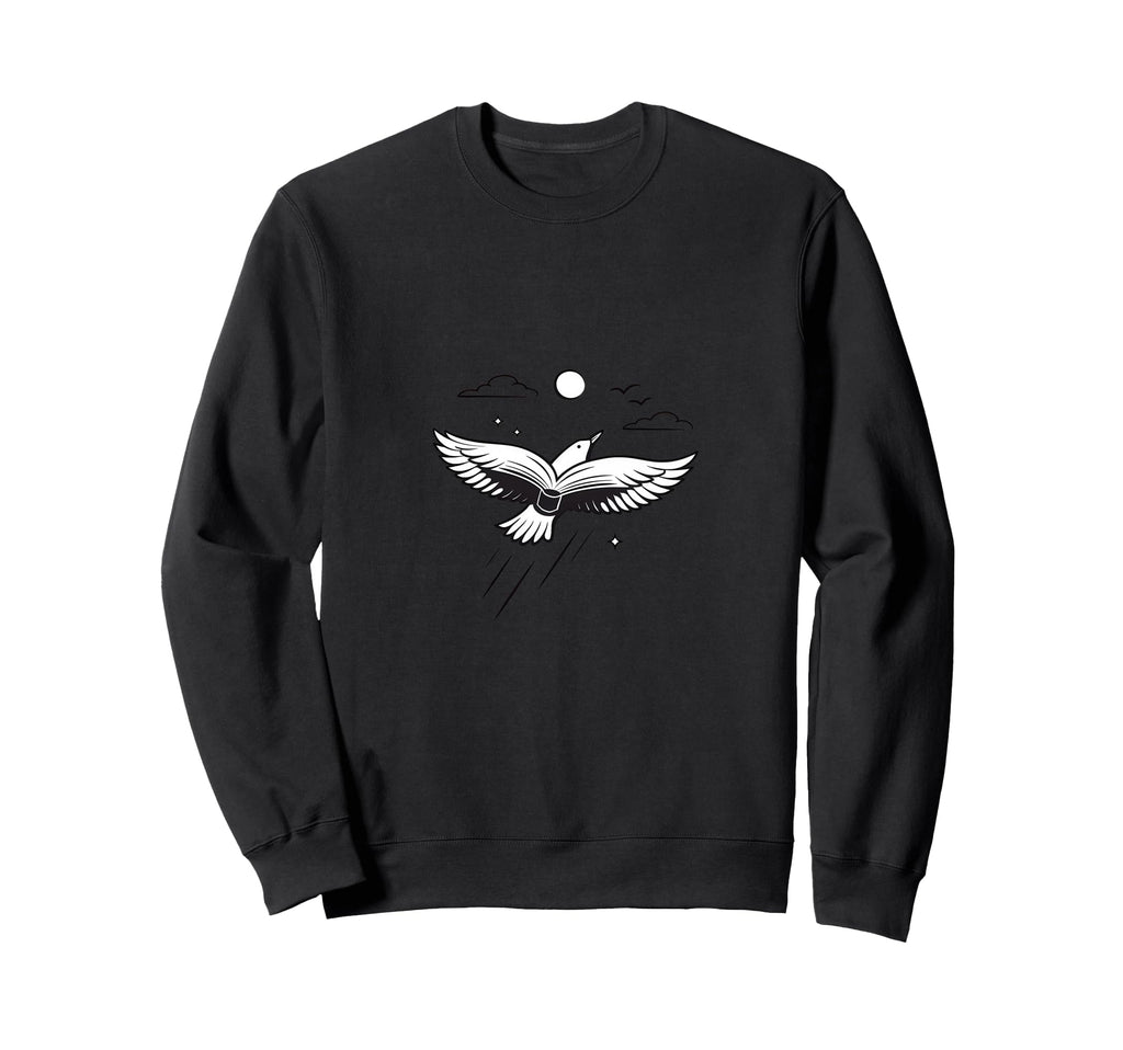 Minimalist Flying Bird Book Pages Sweatshirt - Unique Graphic Men Women - T-Shirt, Sweatshirt, Hoodie