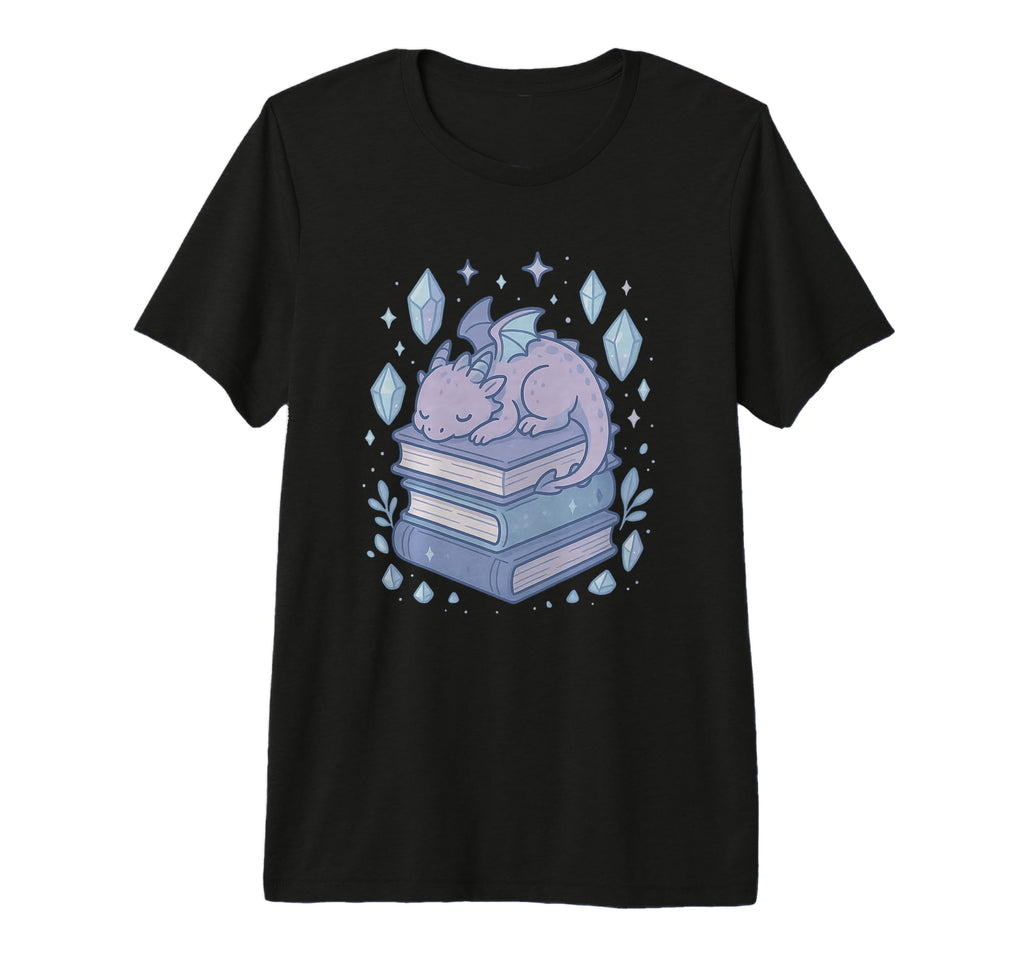 Dragon Sitting Books Fantasy Art T-Shirt - Fun Novelty Design Men Women - T-Shirt, Sweatshirt, Hoodie