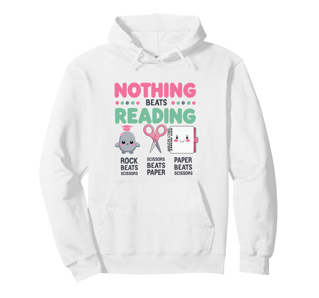 Nothing Beats Reading Rock Paper Hoodie - Minimalist Print Men Women - T-Shirt, Sweatshirt, Hoodie