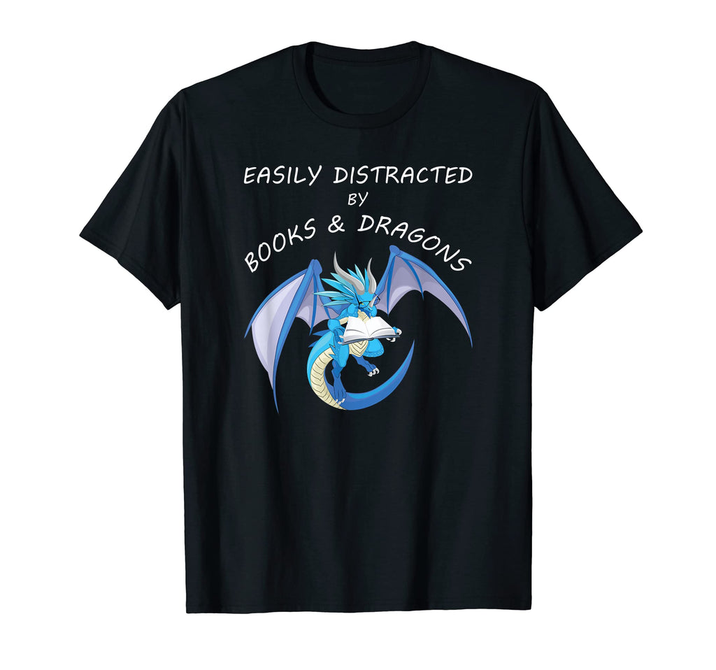 Easily Distracted Dragons And Books Funny T-Shirt - Trendy Graphic Unisex - T-Shirt, Sweatshirt, Hoodie