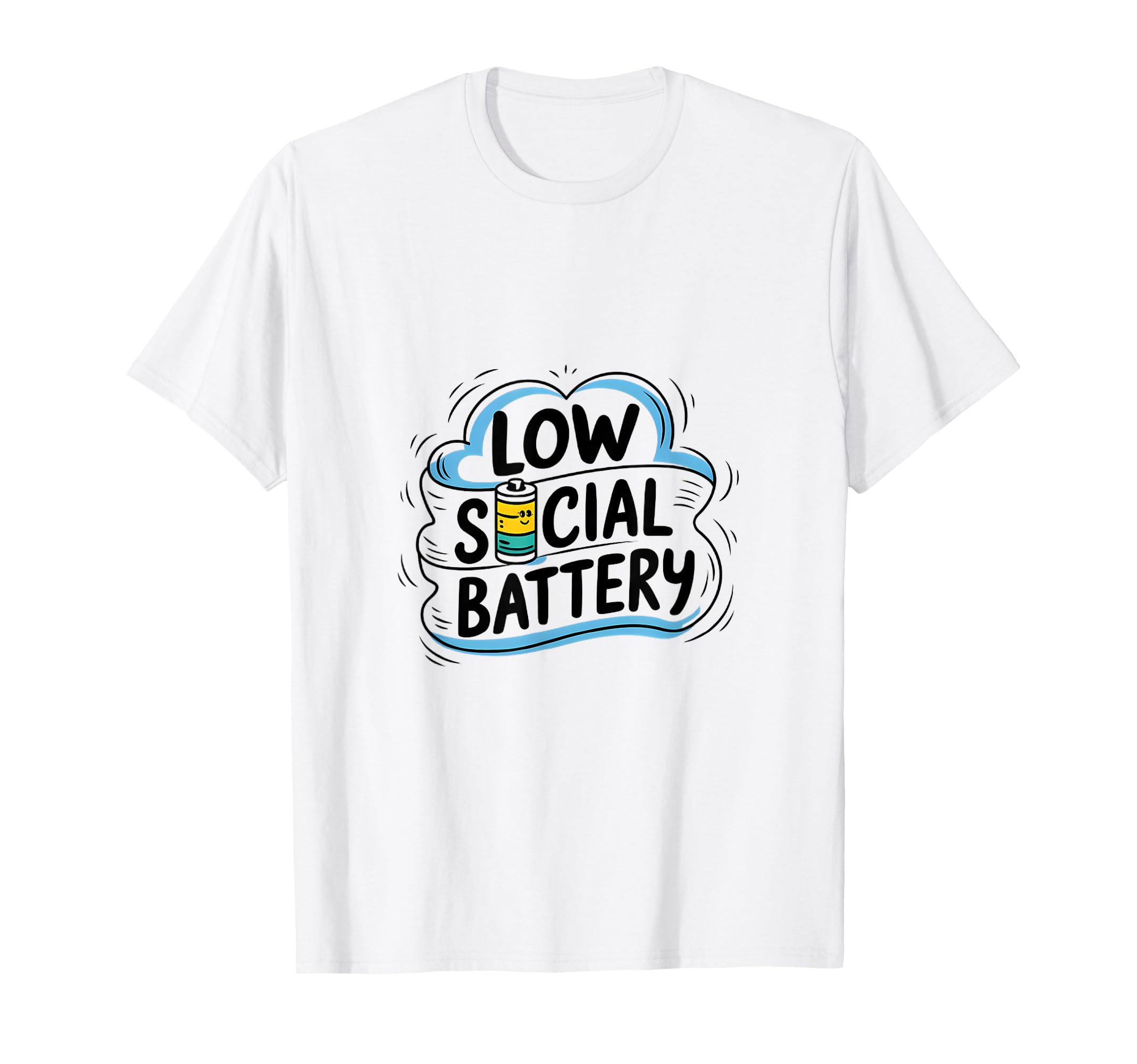 Low Social Battery Funny Cartoon T-Shirt - Unique Graphic for Adults - T-Shirt, Sweatshirt, Hoodie