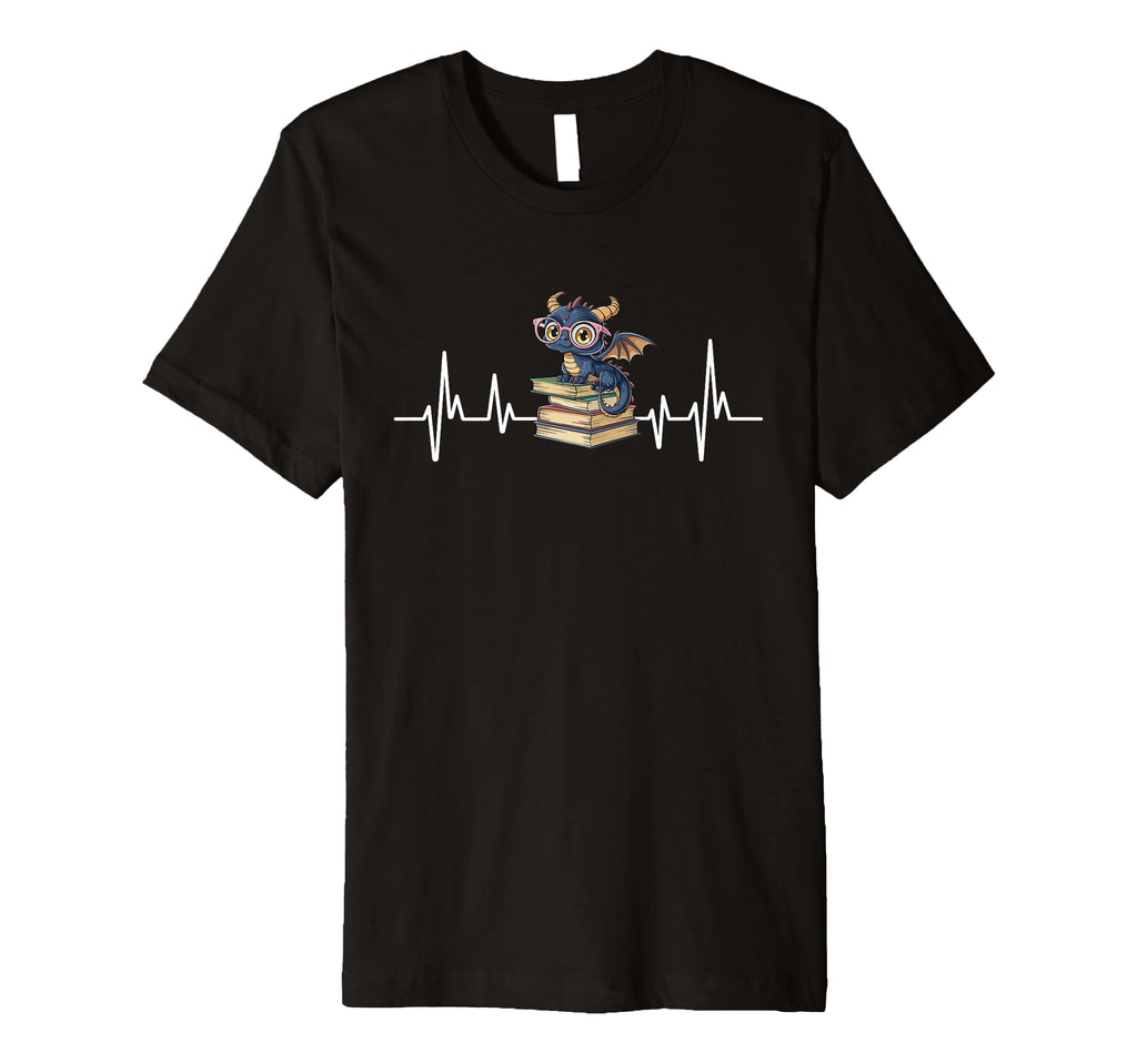 Dragon Reading Heartbeat Books Dragon T-Shirt - Unique Graphic for Adults - T-Shirt, Sweatshirt, Hoodie