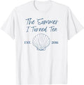 Summer I Turned Ten 10th Birthday Seashell Coastal Bow T-Shirt Unisex T-shirt, Sweatshirt, Hoodie, Long Sleeve Tee - T-Shirt, Sweatshirt, Hoodie