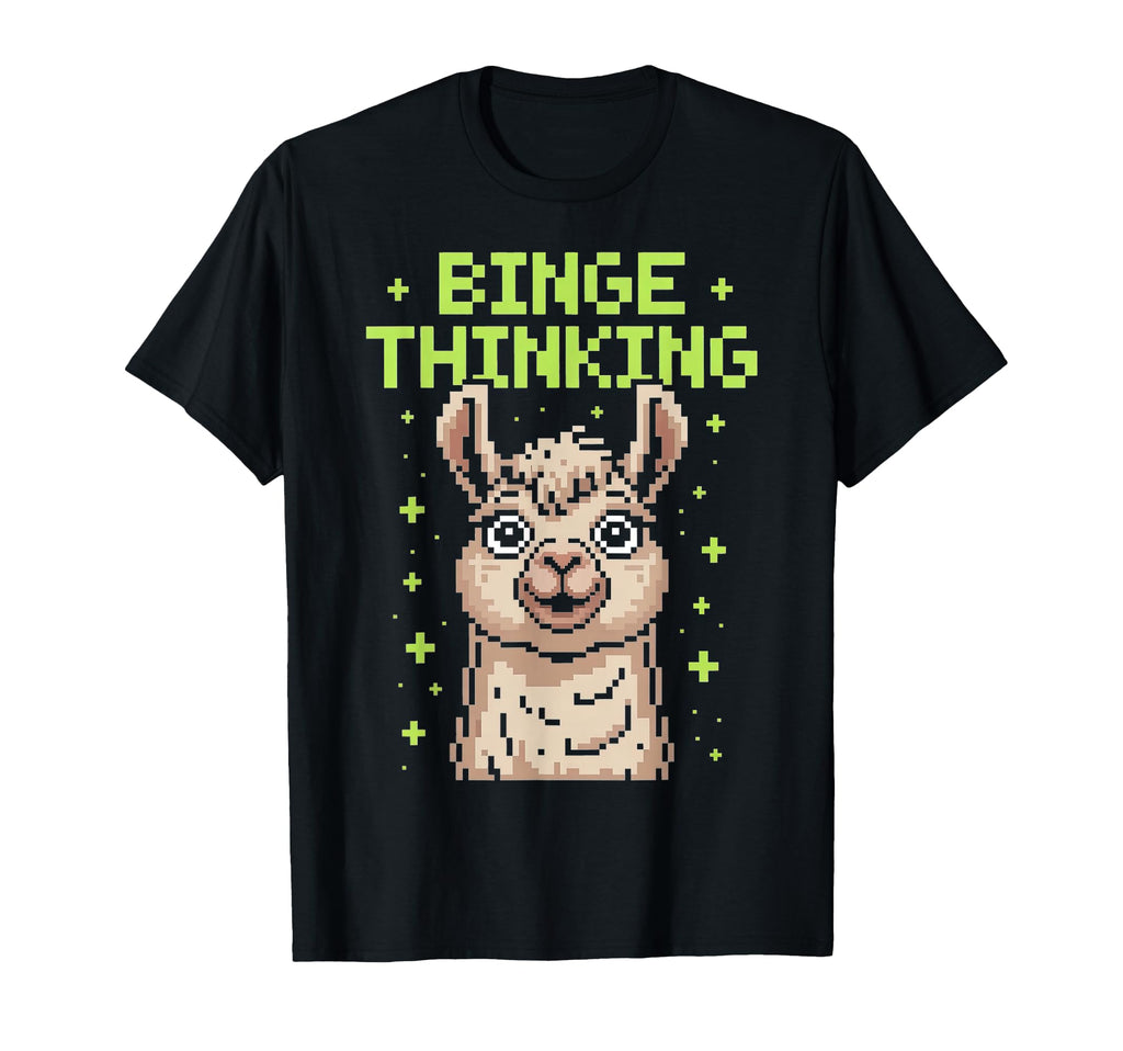 Binge Thinking Llama Pixel Art T-Shirt - Novelty Apparel Unisex - T-Shirt, Sweatshirt, Hoodie