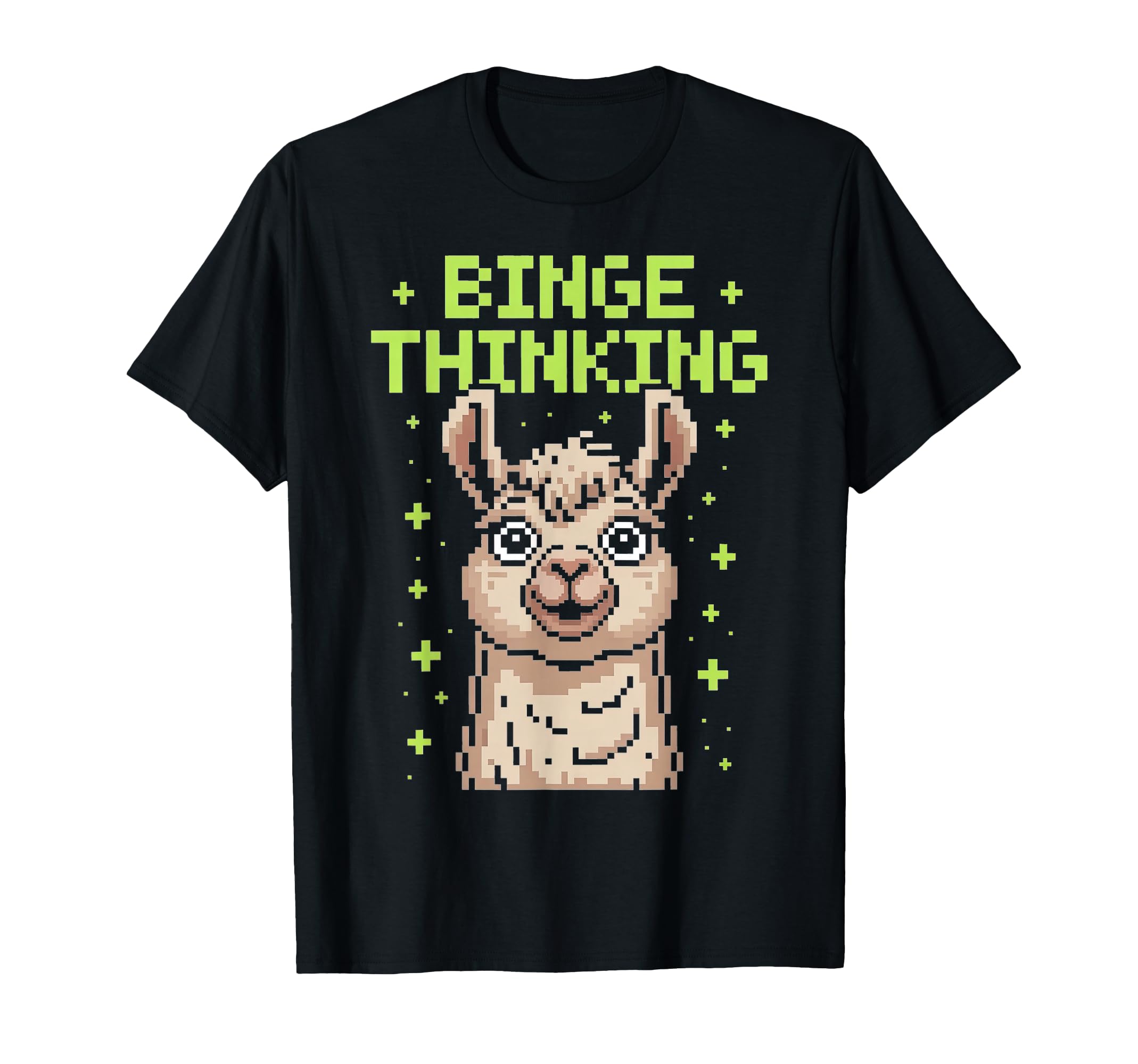 Binge Thinking Llama Pixel Art T-Shirt - Novelty Apparel Unisex - T-Shirt, Sweatshirt, Hoodie