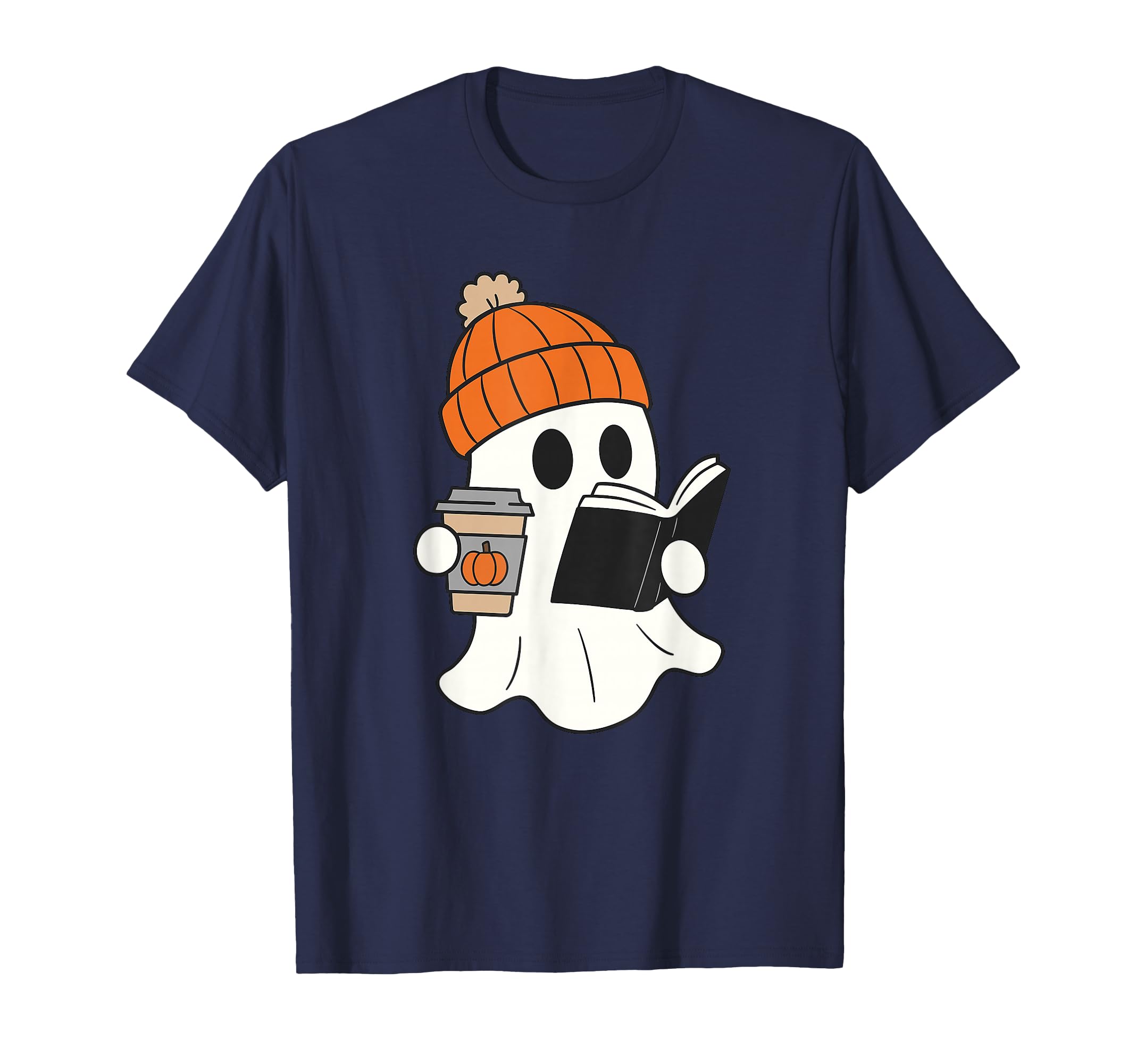 Ghost Reading And Coffee Halloween T-Shirt - Fun Novelty Design for Adults - T-Shirt, Sweatshirt, Hoodie