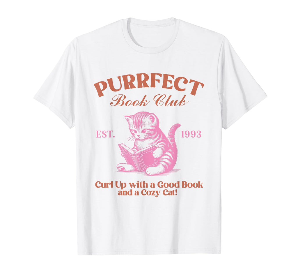 Purrfect Book Club Cat Reading Funny T-Shirt - Aesthetic Graphic Unisex - T-Shirt, Sweatshirt, Hoodie