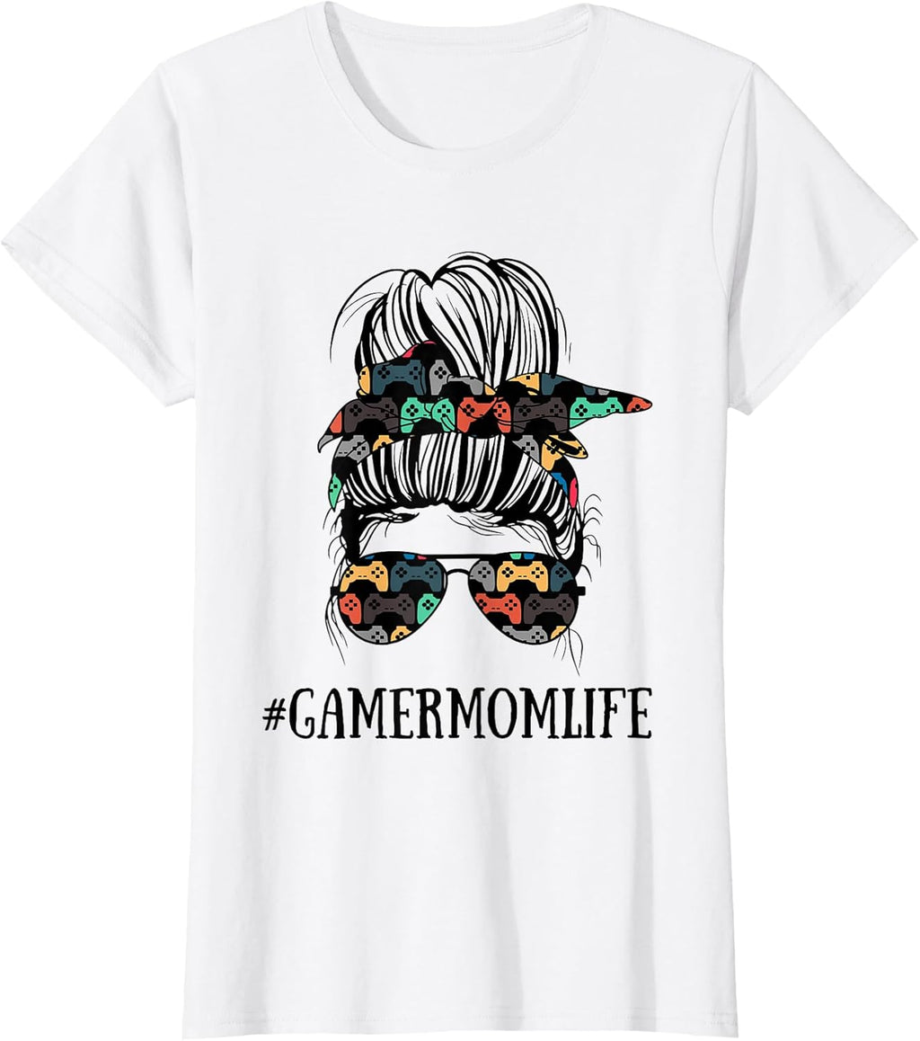 Messy Bun Life of a Gamer Mom Gaming Mother Co. Unisex T-shirt, Sweatshirt, Hoodie, Long Sleeve Tee - T-Shirt, Sweatshirt, Hoodie