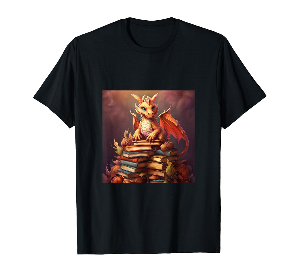 Book Nerd Dragon Reading Library T-Shirt - Minimalist Print Unisex - T-Shirt, Sweatshirt, Hoodie