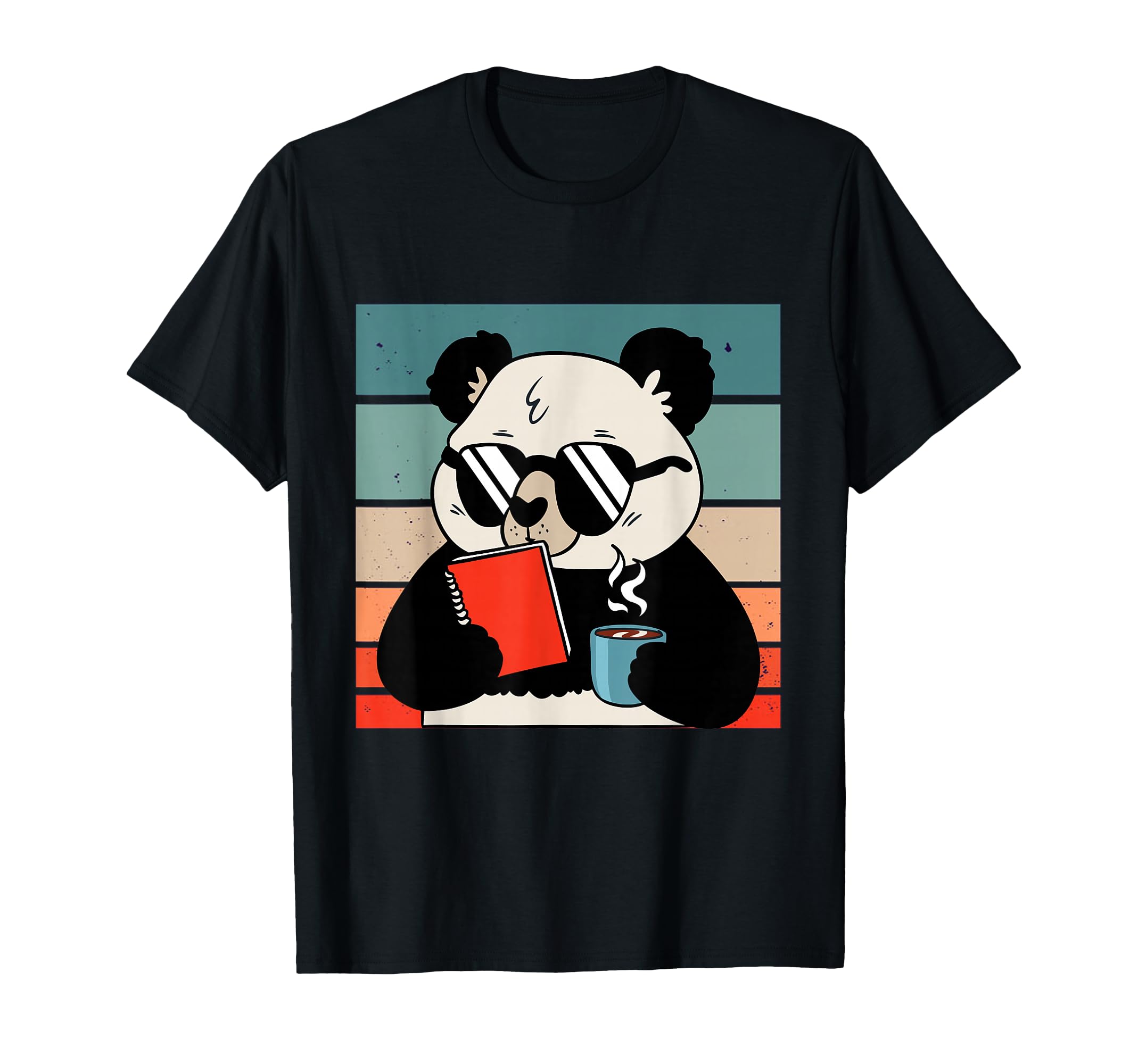 Panda Bear Holding Coffee And Book Reading T-Shirt - Graphic Print Unisex - T-Shirt, Sweatshirt, Hoodie