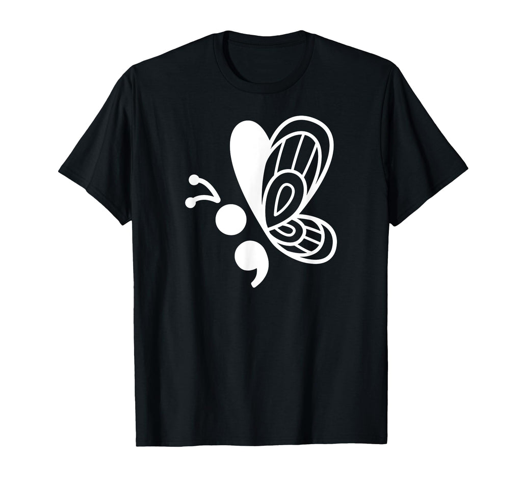 Butterfly Semicolon Mental Health T-Shirt - Novelty Apparel Men Women - T-Shirt, Sweatshirt, Hoodie