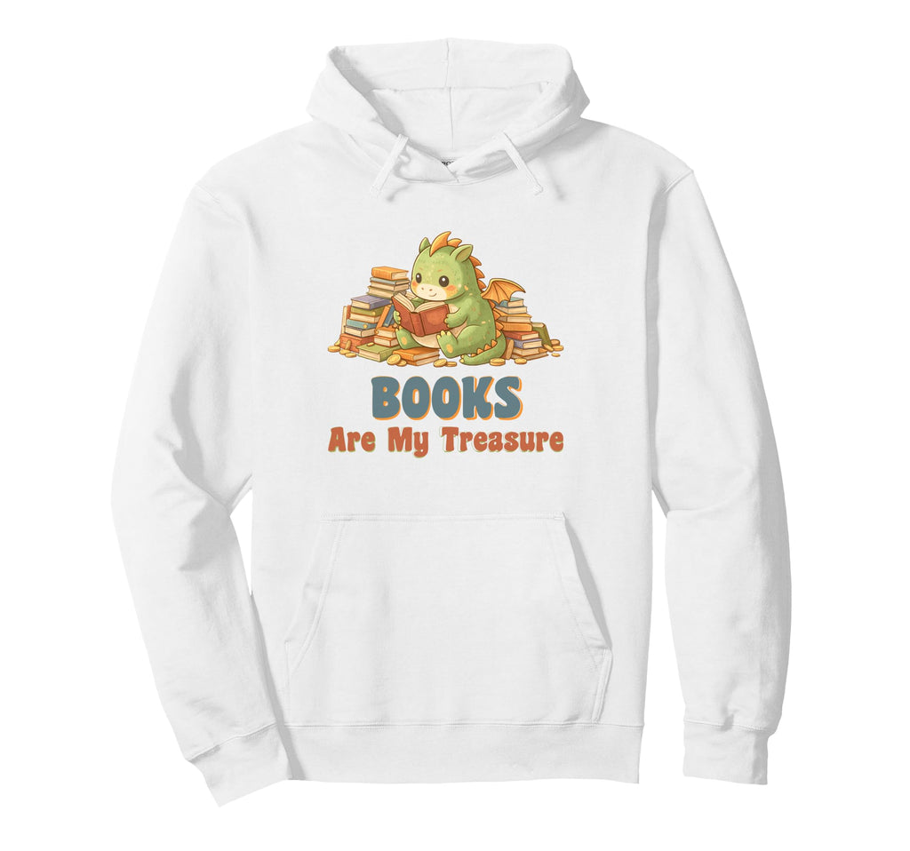 Books Are My Treasure Dragon Reading Hoodie - Trendy Graphic Unisex - T-Shirt, Sweatshirt, Hoodie