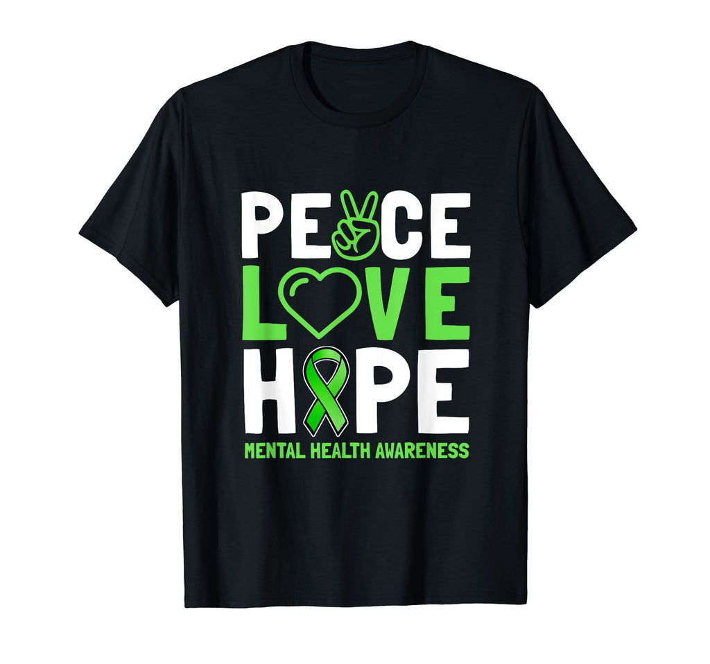 Peace Love Hope Green Ribbon Funny T-Shirt - Aesthetic Graphic for Adults - T-Shirt, Sweatshirt, Hoodie