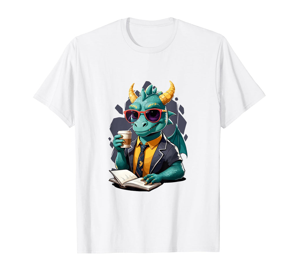 Dragon Reading Book Funny Fantasy T-Shirt - Minimalist Print for Adults - T-Shirt, Sweatshirt, Hoodie