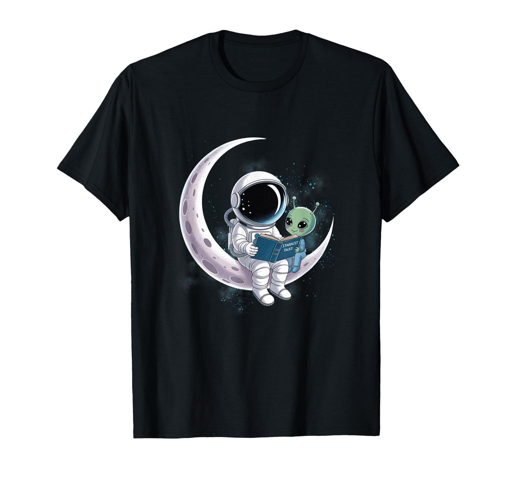 Astronaut Reading Book To Alien Moon T-Shirt - Novelty Apparel Unisex - T-Shirt, Sweatshirt, Hoodie