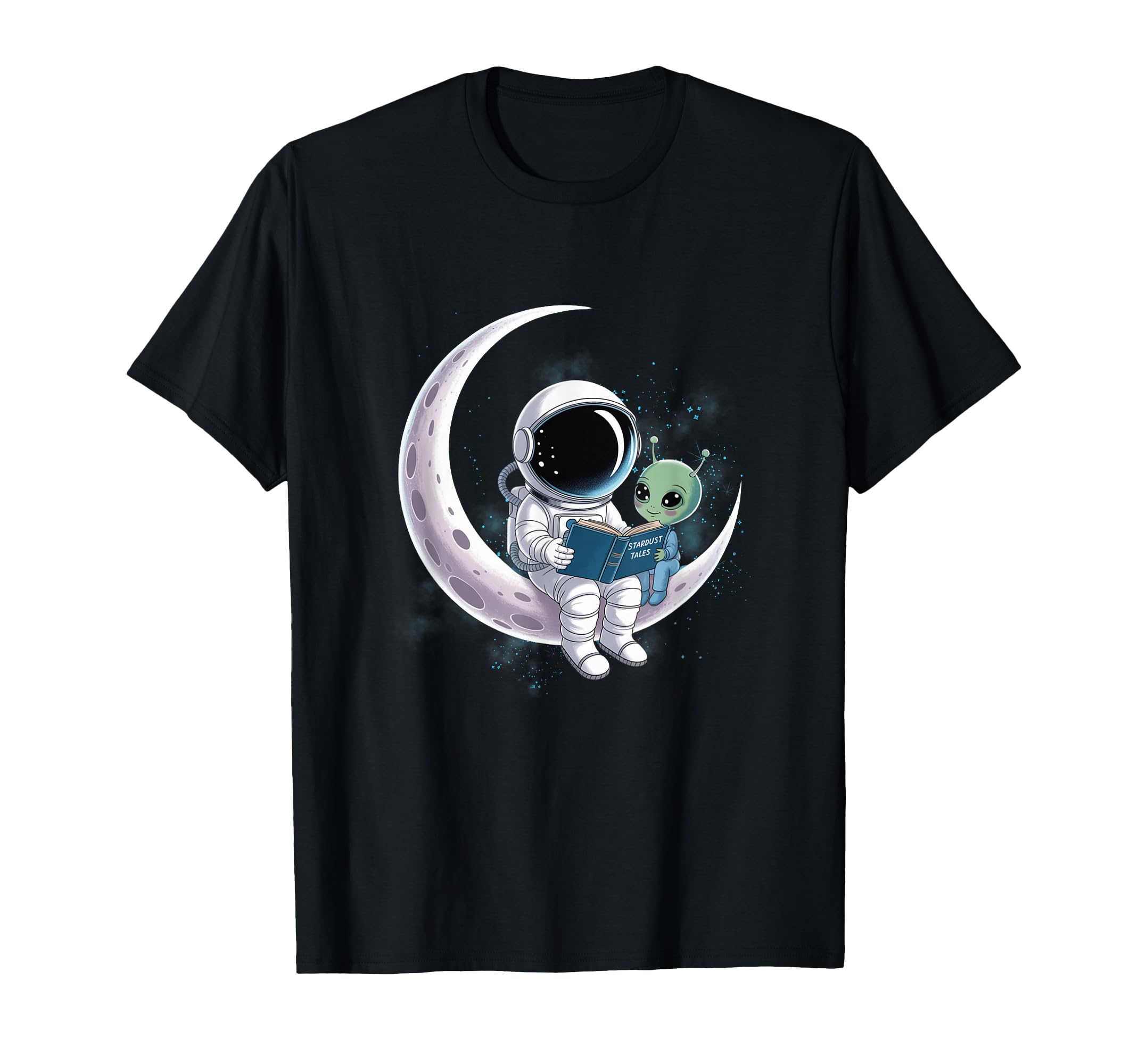Astronaut Reading Book To Alien Moon T-Shirt - Novelty Apparel Unisex - T-Shirt, Sweatshirt, Hoodie