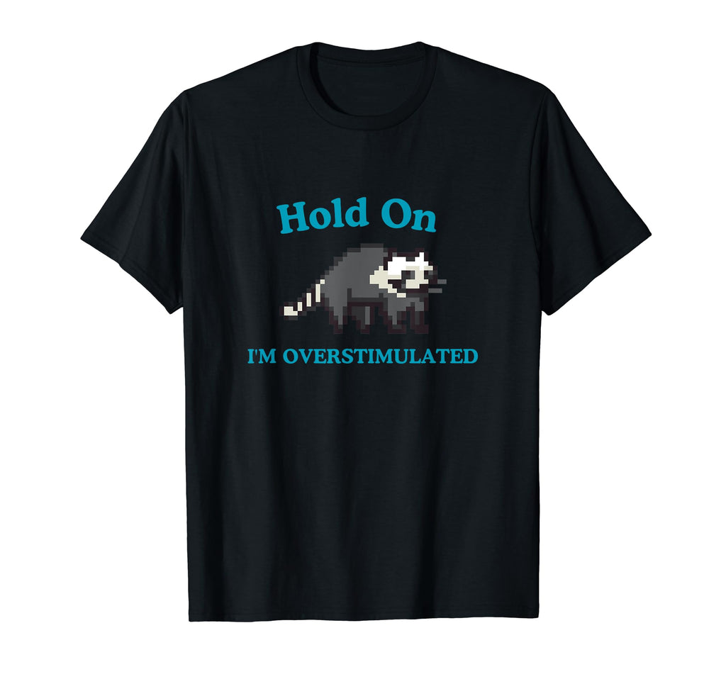 Hold Im Overstimulated Funny Raccoon T-Shirt - Aesthetic Graphic Men Women - T-Shirt, Sweatshirt, Hoodie
