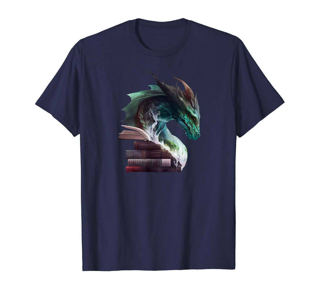 Dragon And Books Reading Fantasy Book T-Shirt - Aesthetic Graphic Men Women - T-Shirt, Sweatshirt, Hoodie