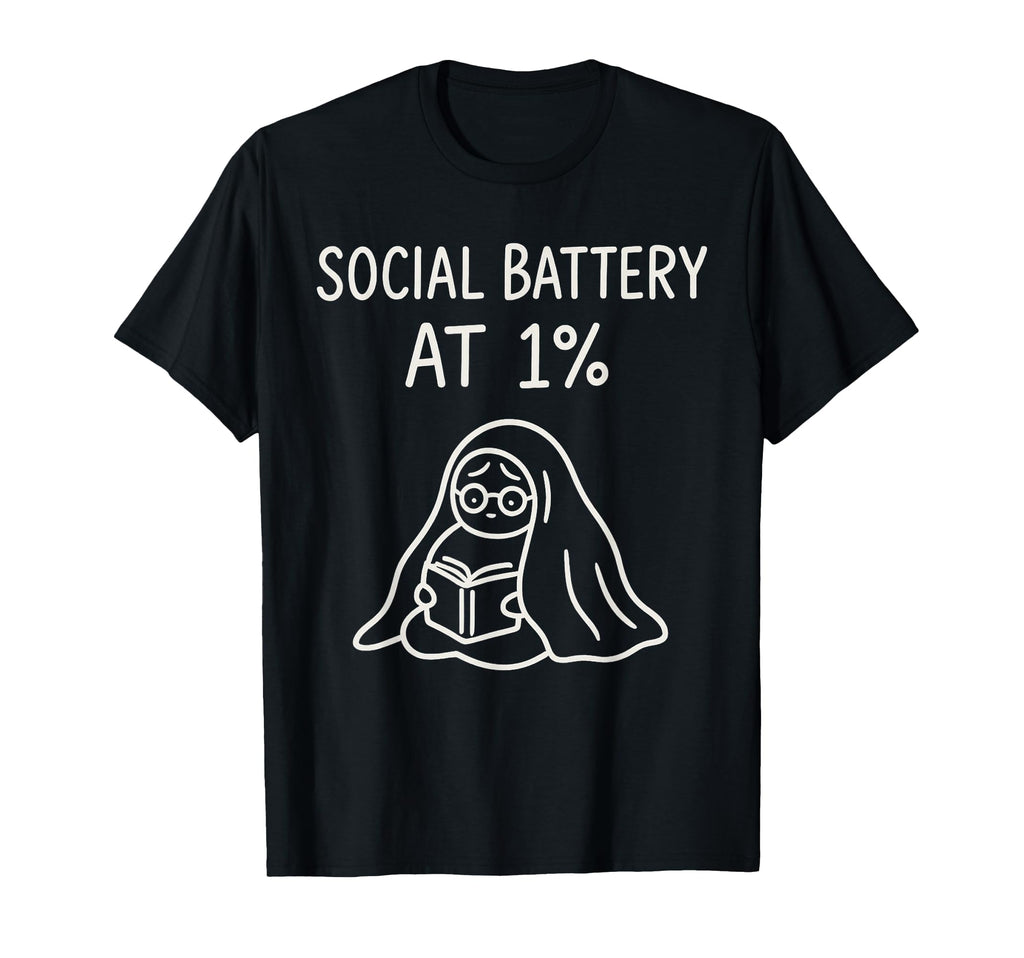 Social Battery Low Funny Introvert Book T-Shirt - Unique Graphic Unisex - T-Shirt, Sweatshirt, Hoodie