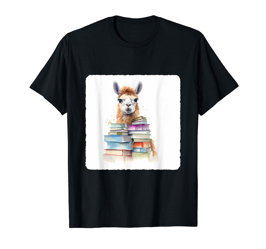 Alpaca Stack Books Literary Alpaca T-Shirt - Minimalist Print for Adults - T-Shirt, Sweatshirt, Hoodie