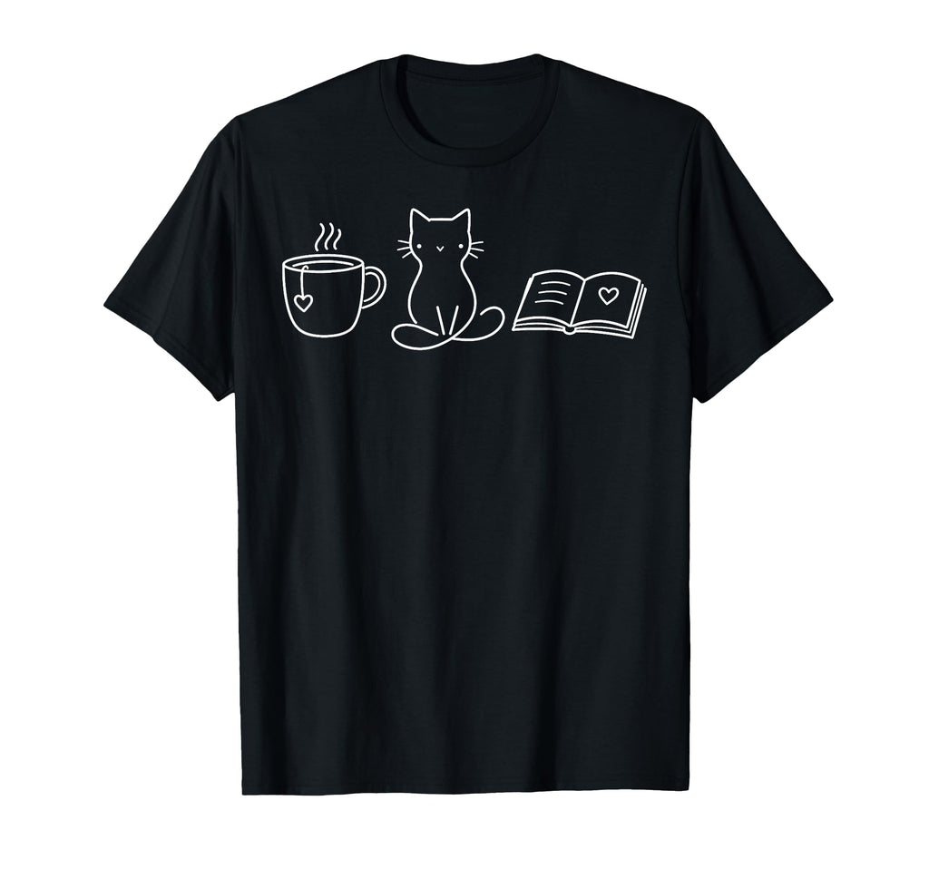 Cat Coffee Book Reading Lover Bookworm T-Shirt - Fun Novelty Design Unisex - T-Shirt, Sweatshirt, Hoodie