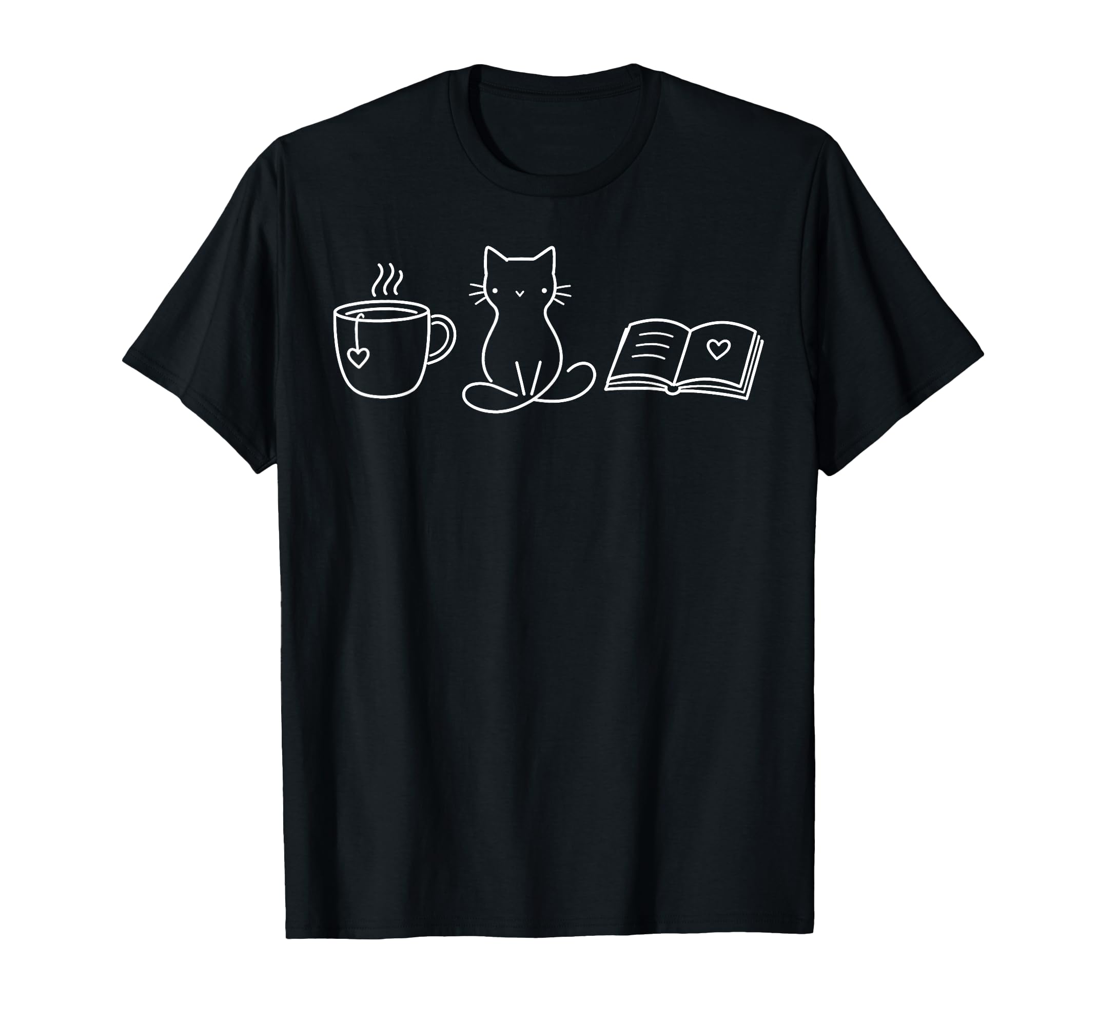 Cat Coffee Book Reading Lover Bookworm T-Shirt - Fun Novelty Design Unisex - T-Shirt, Sweatshirt, Hoodie