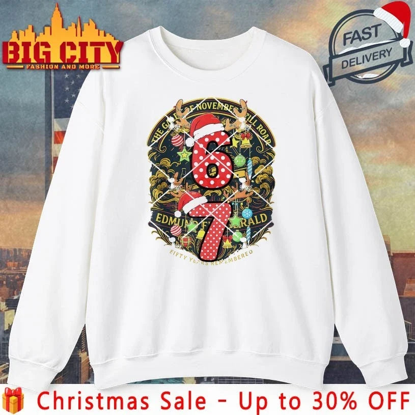 67 Edmund Fitzgerald Ship 1975 Anniversary Great Lakes Tribute Christmas shirt Unisex T-shirt, Sweatshirt, Hoodie, Long Sleeve Tee - T-Shirt, Sweatshirt, Hoodie