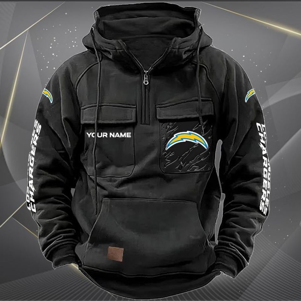 Los Angeles Chargers Custom Name Cargo Hoodie Unisex T-shirt, Sweatshirt, Hoodie, Long Sleeve Tee - T-Shirt, Sweatshirt, Hoodie