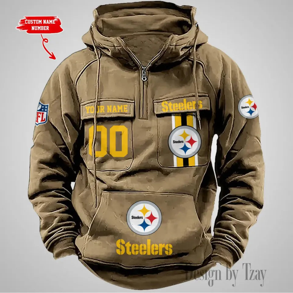 Pittsburgh Steeler Vintage Men Hoodies With Custom Name & Number Unisex T-shirt, Sweatshirt, Hoodie, Long Sleeve Tee - T-Shirt, Sweatshirt, Hoodie