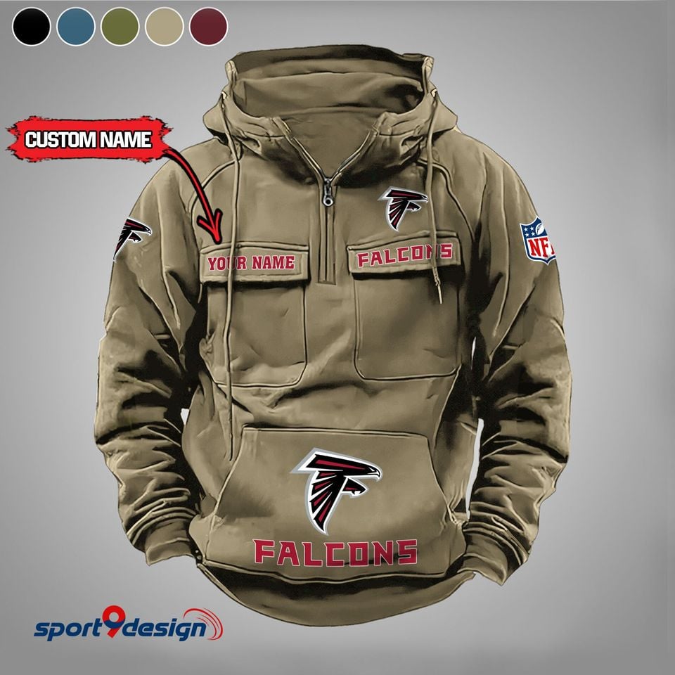 Atlanta Falcons Vintage Cargo Hoodie With Custom Name Unisex T-shirt, Sweatshirt, Hoodie, Long Sleeve Tee - T-Shirt, Sweatshirt, Hoodie