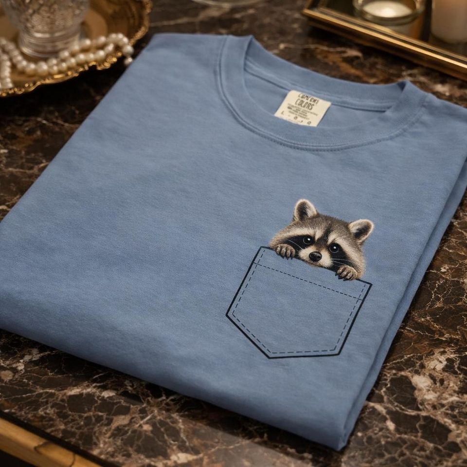 Raccoon Faux Pocket Shirt Funny Feral Women Tee Trendy Comfort Colors Shirt Cute Animal Graphic Gift for Her Aesthetic Casual T-Shirt - T-Shirt, Sweatshirt, Hoodie