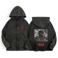 Anime Berserkk Wash Zip Up Hoodie Harajuku Retro Gothic Graphic Unisex T-shirt, Sweatshirt, Hoodie, Long Sleeve Tee - T-Shirt, Sweatshirt, Hoodie
