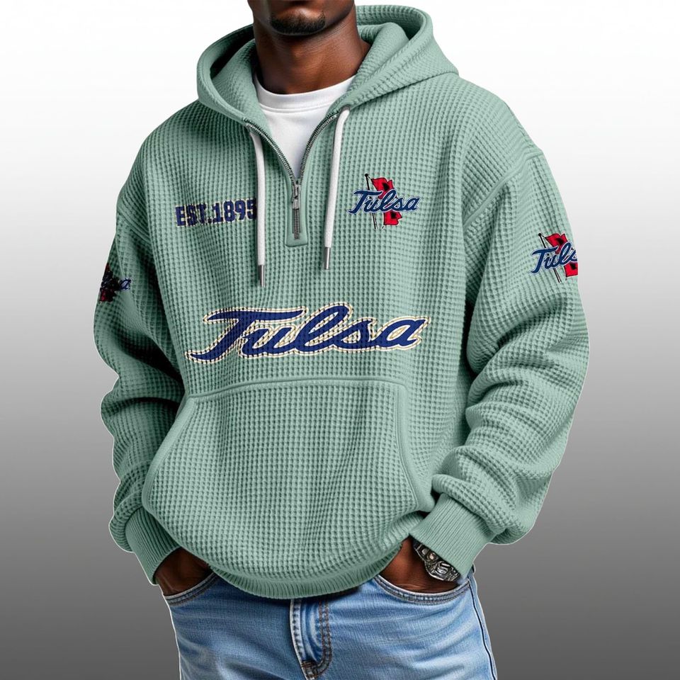 Tulsa EST 1895 Half Quarter Zip Waffle Hoodie Unisex T-shirt, Sweatshirt, Hoodie, Long Sleeve Tee - T-Shirt, Sweatshirt, Hoodie