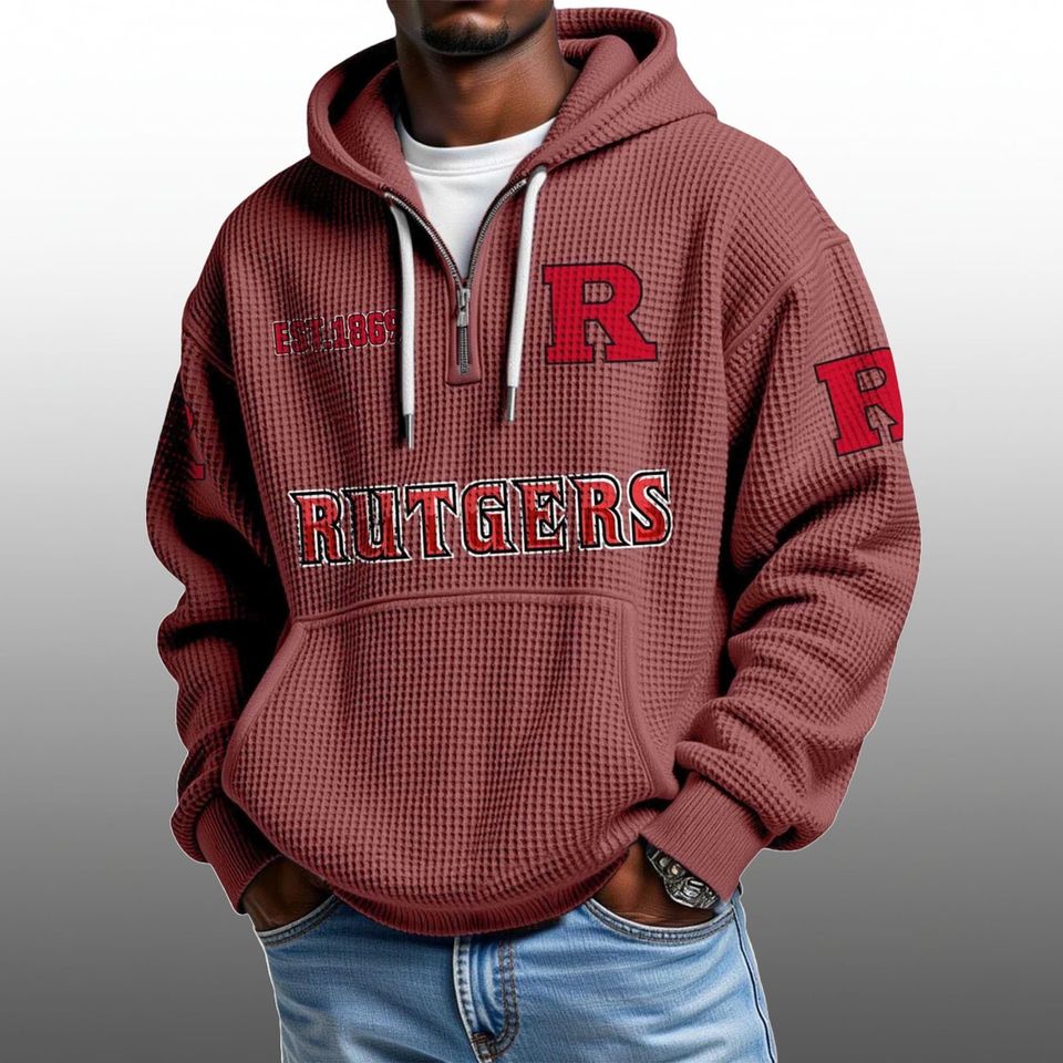 Rutgers EST 1869 Half Quarter Zip Waffle Hoodie Unisex T-shirt, Sweatshirt, Hoodie, Long Sleeve Tee - T-Shirt, Sweatshirt, Hoodie