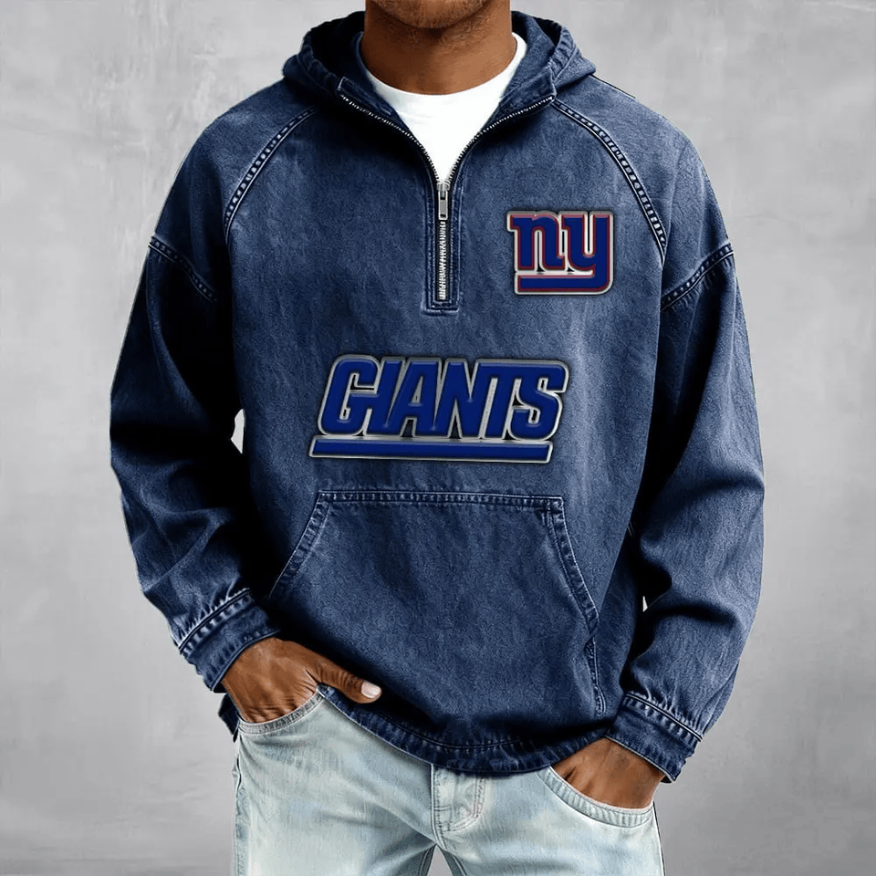 New York Giants Men's Denim Long - Sleeve Half-Zip Denim Hoodies Unisex T-shirt, Sweatshirt, Hoodie, Long Sleeve Tee - T-Shirt, Sweatshirt, Hoodie