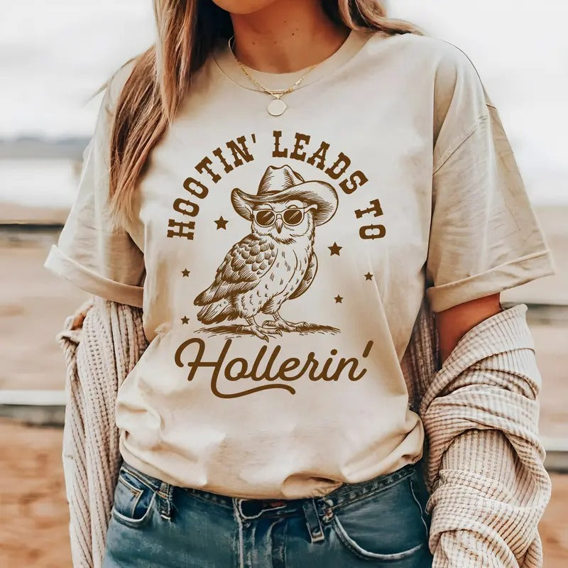#704 Hootin Leads Hollerin Owl Western Vintage Shirt Cute Rodeo Tribal Southwestern Cowboy Cowgirl Western Shirt Print Crew Neck T-Shirts, Hoodie, Sweatshirt - T-Shirt, Sweatshirt, Hoodie