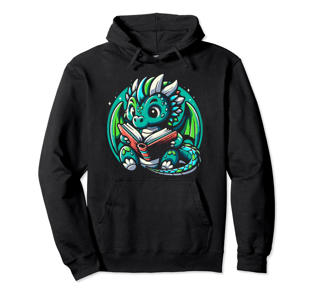 Dragon Reading Book Dragon Enthusiast Hoodie - Aesthetic Graphic Unisex - T-Shirt, Sweatshirt, Hoodie