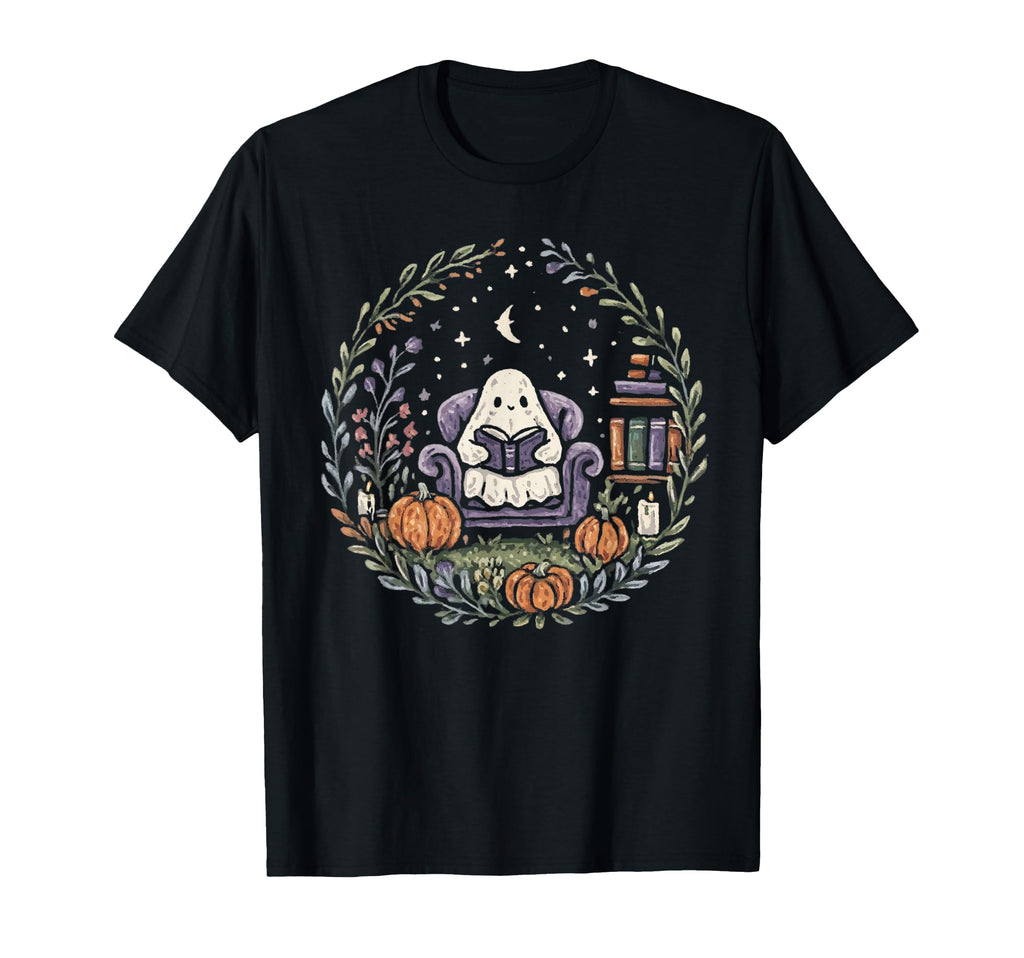 Halloween Ghost Reading Book Lover T-Shirt - Aesthetic Graphic for Adults - T-Shirt, Sweatshirt, Hoodie