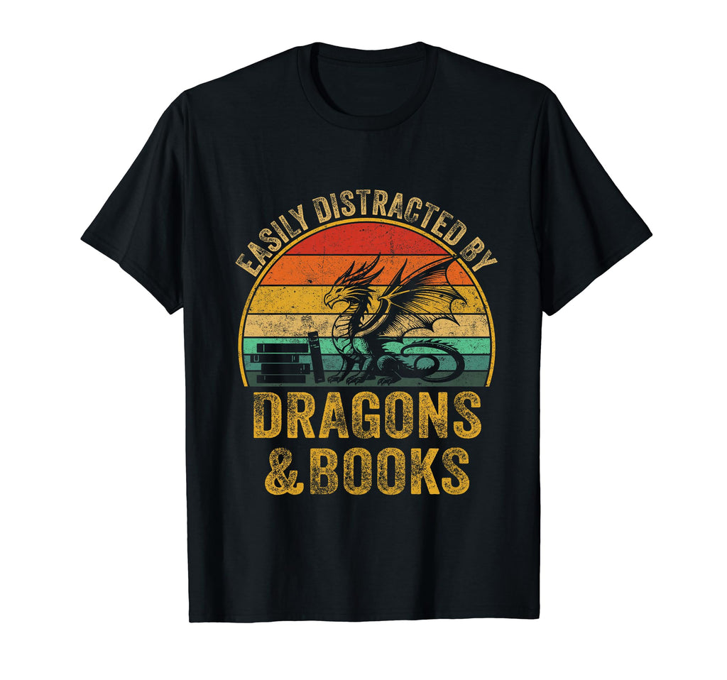 Easily Distracted Dragons Books Lover T-Shirt - Minimalist Print Men Women - T-Shirt, Sweatshirt, Hoodie