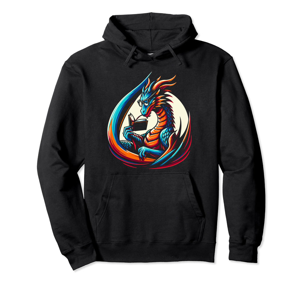 Dragon Reading Book Dragon Enthusiast Hoodie - Fun Novelty Design Unisex - T-Shirt, Sweatshirt, Hoodie